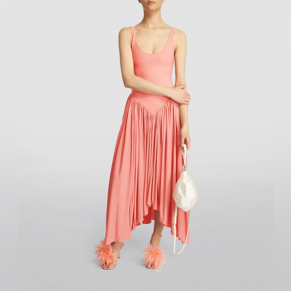 Khaite Lynn Pleated Ballet Drop Waist Asymmetrical Dress XS 0 2